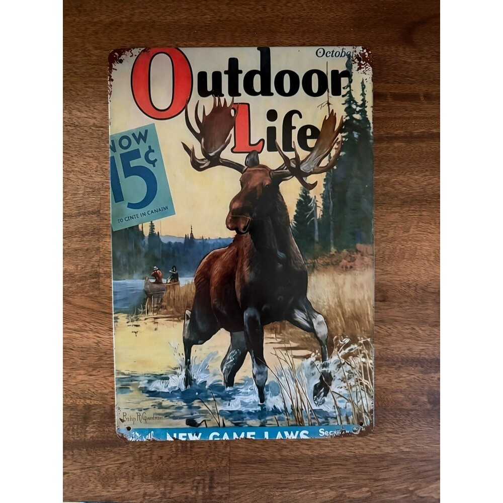Vintage Style Outdoor Life Magazine Cover Moose Metal Tin Sign - 12x8